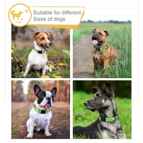 Image of HEELE Dog Collar, Reflective Dog Collar, Soft Neoprene Padded Breathable Nylon Pet Collar Adjustable for Small Dogs, Grass Green, S(10.23-14.96 inch)