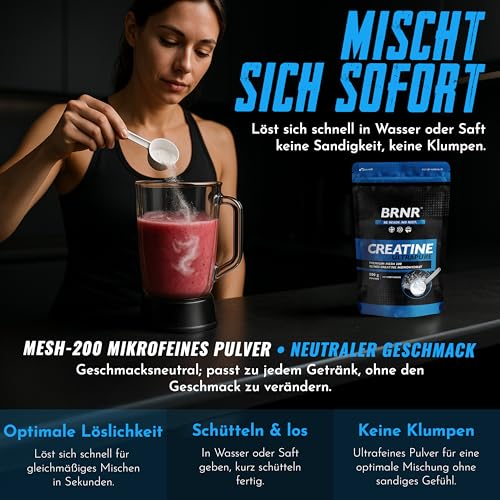 BRNR Creatin Monohydrat Pulver, ultrapures Powder, geprüft und rein, Kreatin Monohydrat, 500g 4