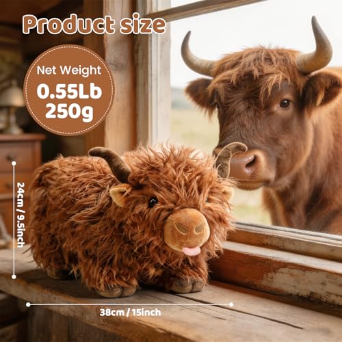 Image of Highland Cow Stuffed Animal - 15 inch Large Highland Cow Plush, Farm Animal Cattle Plush Decor Gifts for Kids