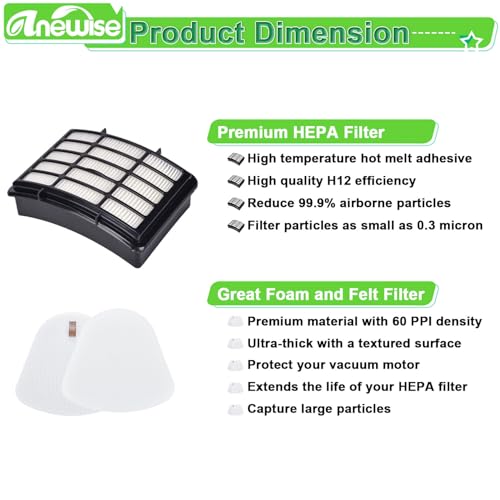 Image of Anewise Filter Replacement for Shark Navigator Lift Away Deluxe Professional Vacuum ZU503AMZ NV350 NV351 NV352 NV355 NV357 NV360 NV370 UV440 UV540, Parts XFF350 & XHF350, 1 HEPA + 2 Pre-Felt Filters