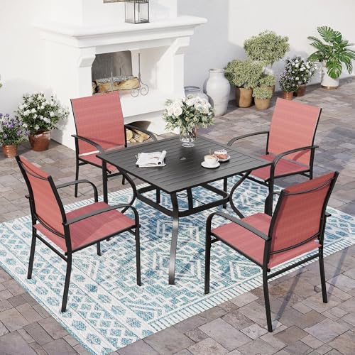 Image of SUNSHINE VALLEY 5pc Patio Dining Set, 37 inch Square Table & 4 Red Chairs