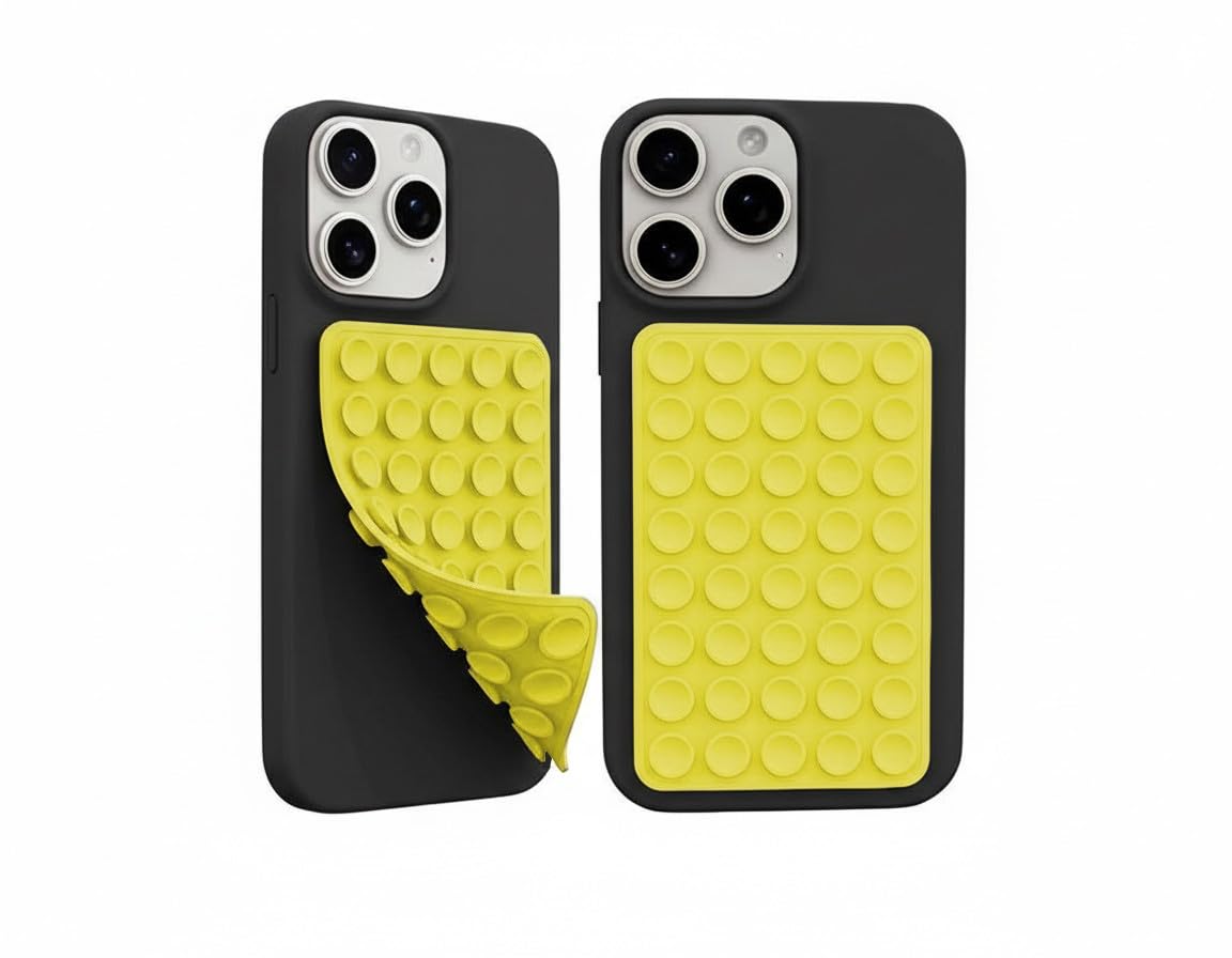 Reusable Suction Sticker for Phone Grip Anti-Slip Silicone Mount | Washable Double-Sided Nano Pad for Wall, Dashboard, Mirror & Multi-Surface Use Strong Grip Case Holder Sticky pad(Yellow)-image-23