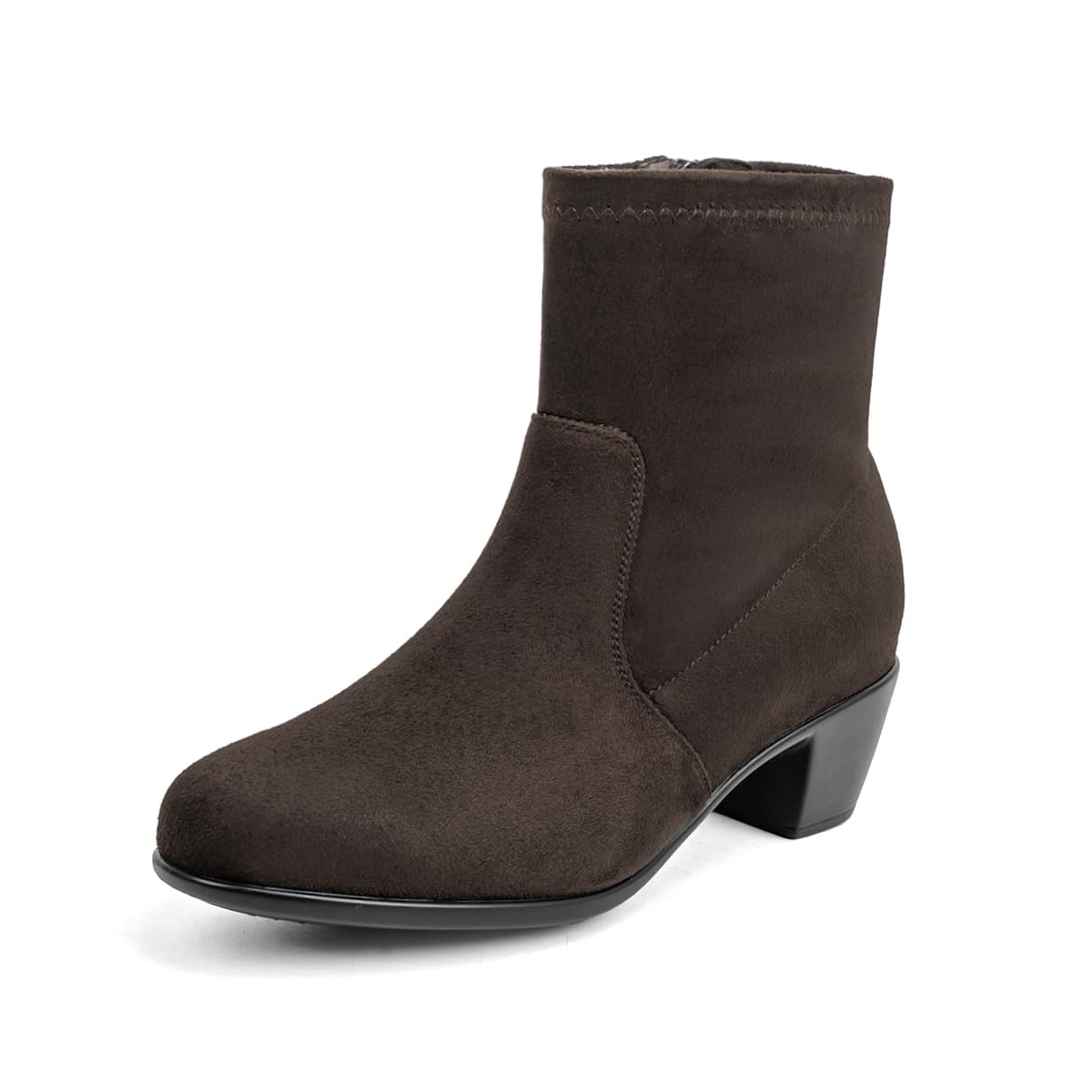 VJH confort Womens Stretch Ankle Boots Block Low Heel Almond Toe Comfy Dress Slip-on Booties with Zipper