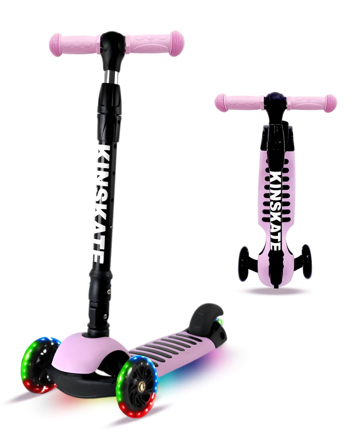 3 Wheel Kids Scooter Foldable Height Adjustable Kick Scooter with Flashing LED - Light Up Wheels,Adjustable Height, Lean to Steer, Non-Slip Deck, Lightweight Push Scooter for Children