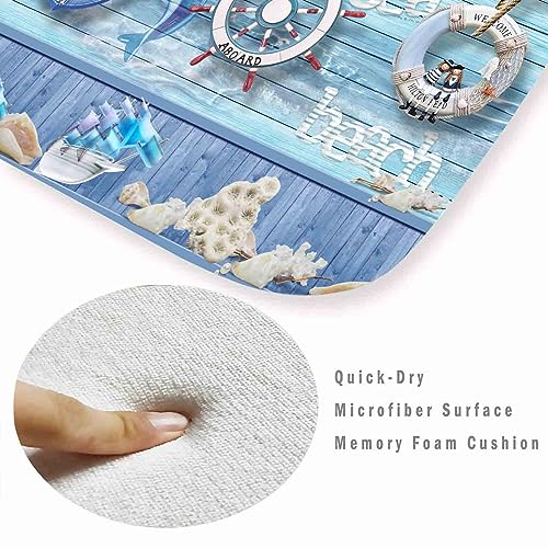 Bath Rugs Sponge Foam Absorbent Soft for Bathroom and Kitchen (47x18 inches), Flannel Mat Non Slip Bright 3D Print for Bedside and Living Room(Nautical Anchor Helmsman) - Image 6