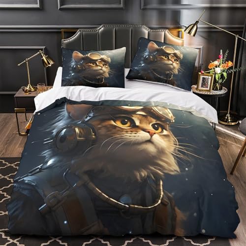 Housse de couette chat spatial hypoallergénique avec fermeture éclair 140x200 - 2
