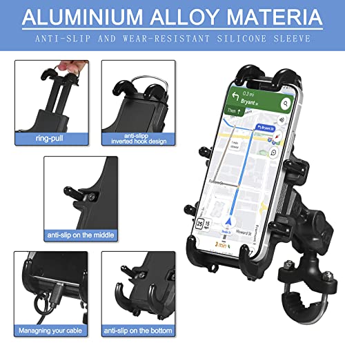 Image of LAZORA Phone Holder for Motorcycle Aluminum Alloy Material Sturdy and Durable Two U-Bolt Base 360Rotating Suitable for 4.7 inch- 6.8 inch Cellphone Material Sturdy and Durable Base Rotating (2913)