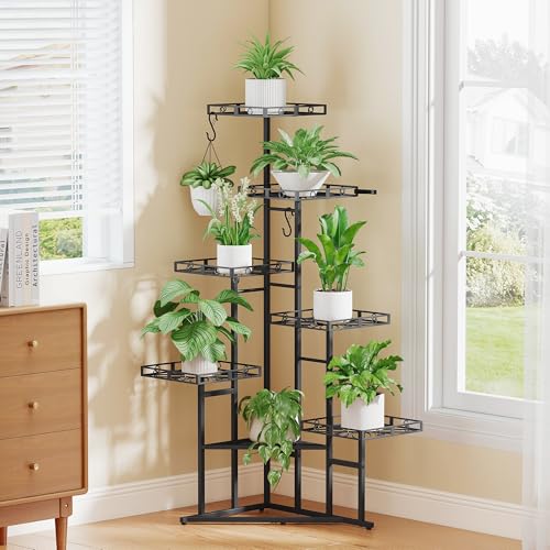 Image of Quikraen 46 inch Tall Plant Stand Indoor,Multiple Tiers Corner Plant Shelf for Corner, 7-Tier Large Metal Flower Holder, Plant Rack for Home Decor, Patio (Black)