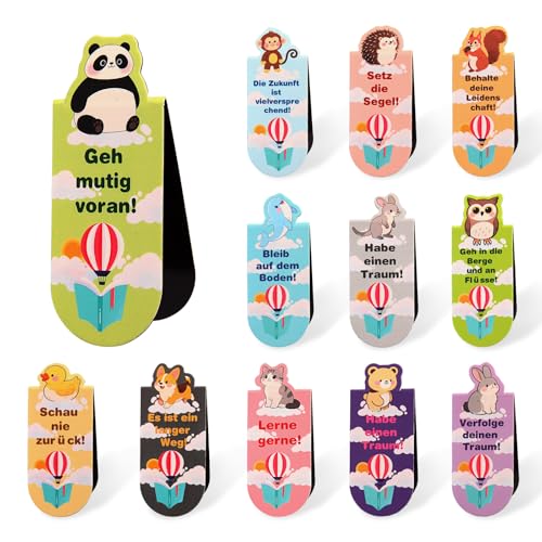 Solaverano 12 Stück Magnetische Lesezeichen mit Sprüchen über das Lesen, Bunte Lesezeichen Kinder mit süßen Tiermotiven, für Junge Kleine Schüler Freund Buchliebhaber