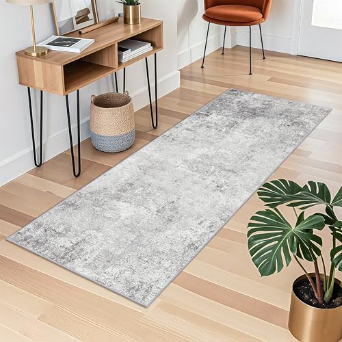 Abstract 2x6 Runner Rug for Home: Living Room Entryway Hallway Rugs Indoor Non Slip with Rubber Backing Extra-Soft Home Decor Mats for Bedroom Kitchen Distressed Ultra Thin Low Pile Carpets 2x6 Grey