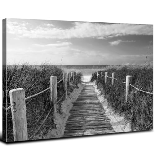 Nature Beach Picture Wall Art Black and White Ocean Picture Photo Prints for Bathroom Nature Coastal Scenery Painting Poster Vintage Seaside Artwork Framed Living Room Bedroom Home Decoration 12”x16”