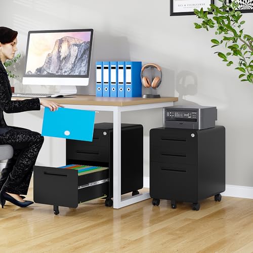 Image of SISESOL 3 Drawer File Cabinet with Lock,Rolling File Cabinets,Under Desk File Cabinet,Three Drawer Filing Cabinet for Home Office with Wheels,Fit A4 /Letter /Legal File,Fully Assembled Except Casters