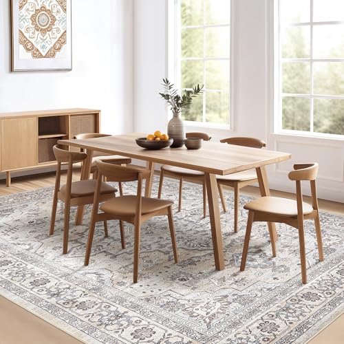 10x12 Area Rug Living Room: Washable Boho Large Neutral Vintage Soft Rugs Stain Resistant Farmhouse Non Slip Indoor Floor Carpet for Bedroom Nursery Kids Playroom Office Dining Room- Ivory Gray