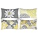 Juego de 4 Fundas de Cojín, Gris y Amarillo, Moderno Daisy con Bonita Flor Blanca Sofá de Mano Fundas de Cojín Decorativas para Sofá (30x50)
