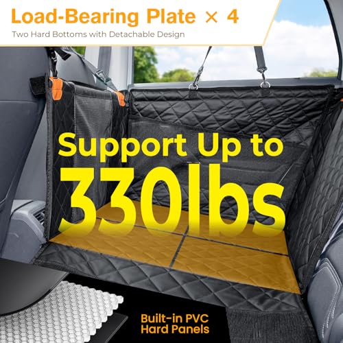 pecute Extra Stabiler Hunde Autositz, Verstärkter Hundesitz Auto für Mittlere und Großer Hunde, Wasserdichter Rutschfester Haustierautositz Kratzfester mit 4 Befestigungsgurten - Schwarz