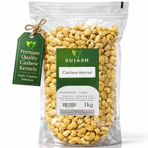 Sujash Cashew Kernel 1Kg Natural Crunchy & Creamy Perfect for Snacking Cooking Baking & Desserts Cashew Nuts for Everyday Use. (1 Kg)