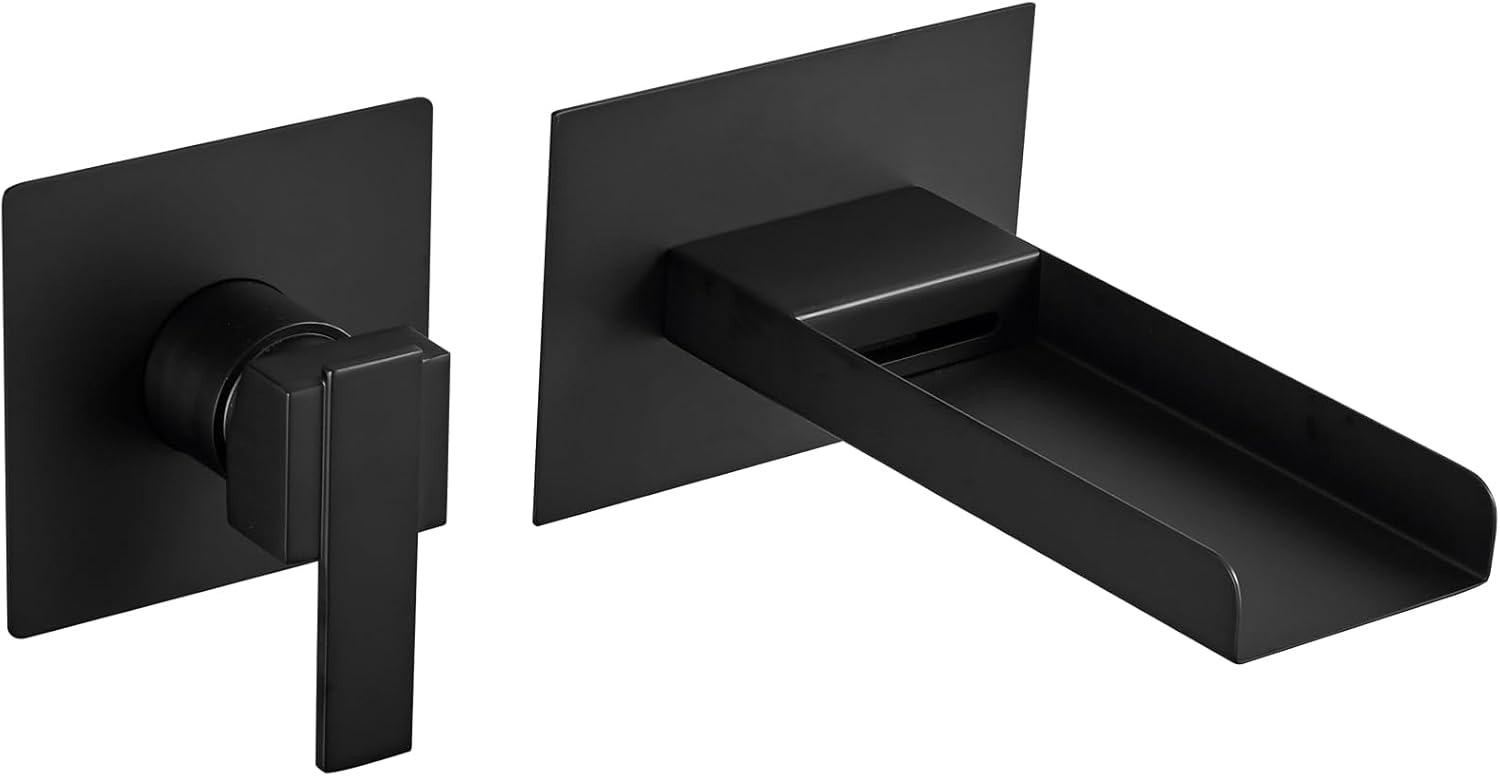 Matte Black Brass Wall Mount Waterfall Faucet