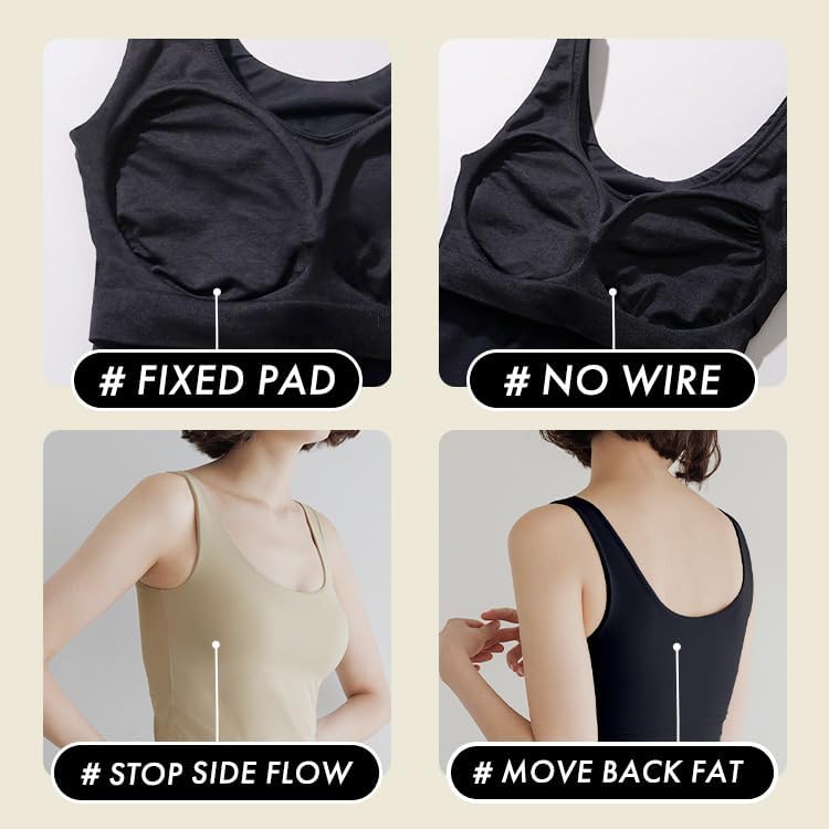 Tank Top Bra Padded Silky Quick-Dry Anti-Sagging Up Fit Sleep 24HRS Japan Patented Bambi Water - Image 7