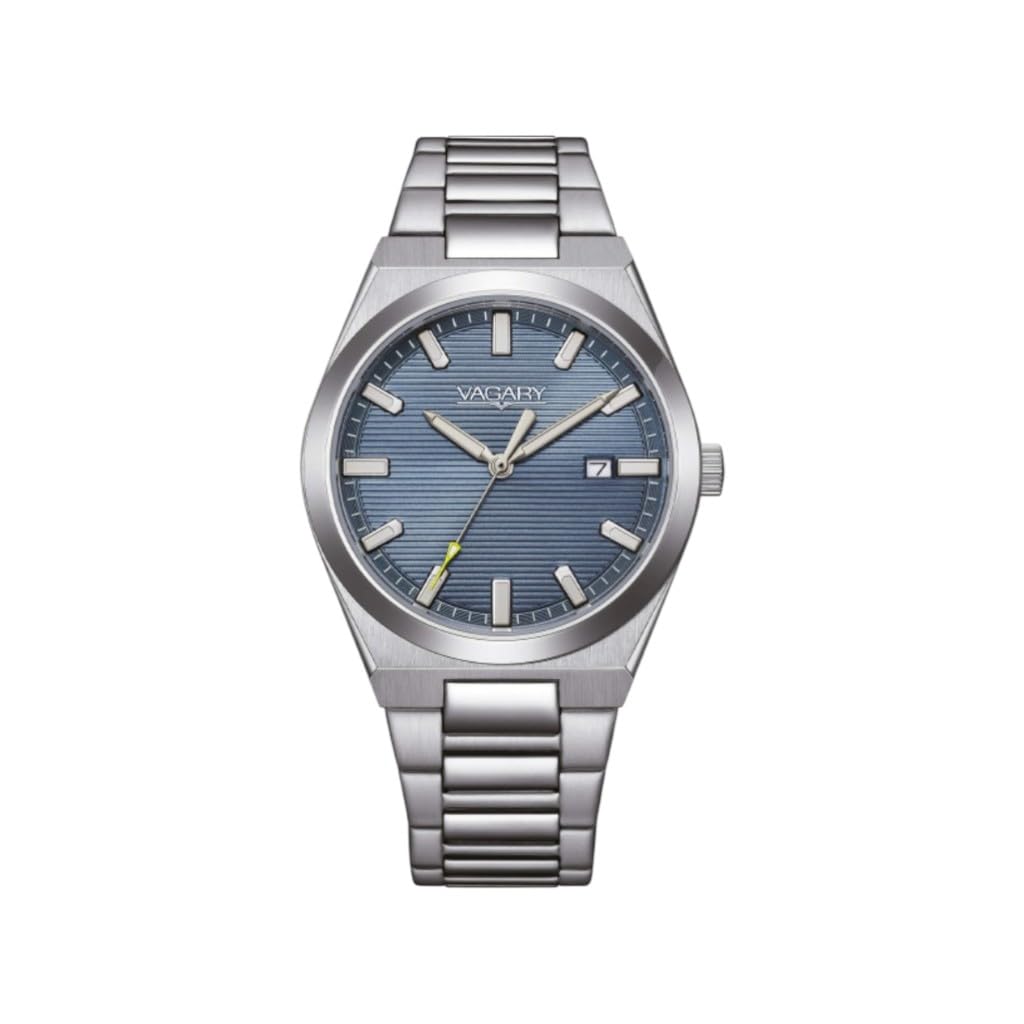 Citizen Vagary by Orologio Uomo Classico Timeless IB9-719-73 | Cassa e Bracciale Acciaio 38mm | Quadrante Blu a Righe con Datario | Quarzo | WR 5 BAR