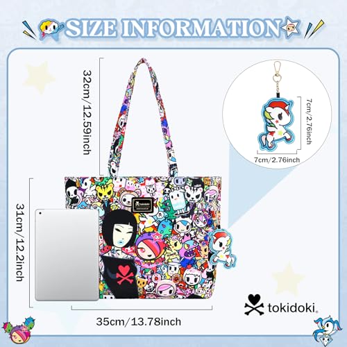 Image of tokidoki Large Tote Bag with Unicorno Keychain Laptop Travel Bag Shoulder Work Tote Weekender Bag Handbag for Women