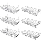 Only Hangers Wire Baskets for Gridwall, Slatwall or Pegboard - Perfect For Commercial Use or Home Organization - Wire Basket 24” L x 12” D x 4” H (Set of 6) Black, White, and Chrome (WHITE)