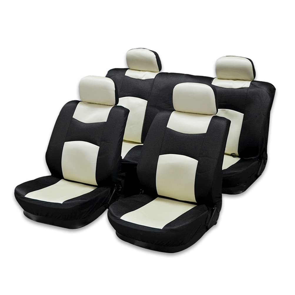 ECCPP Universal Car Seat Cover w/Headrest - 100% Breathable Mesh Cloth Stretchy Durable for Most Cars Trucks Vans(Beige/Black)