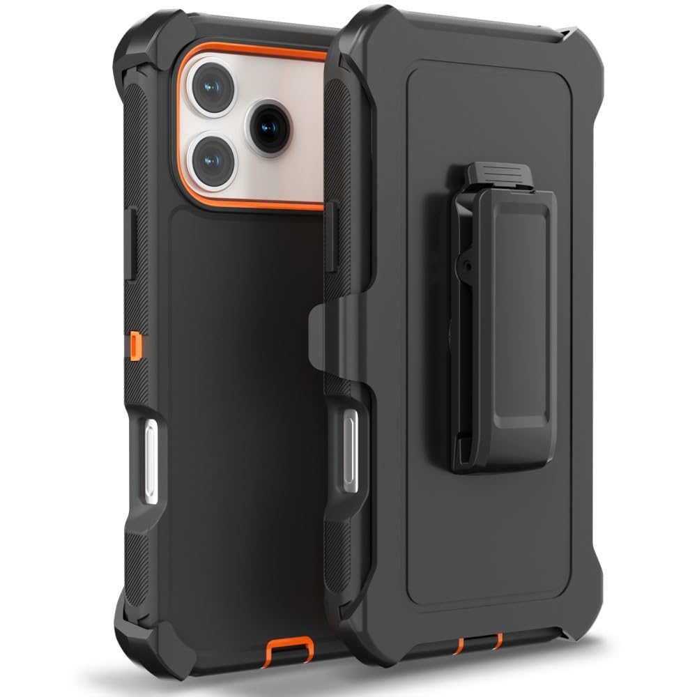 Coque iPhone 16 Pro rigide silicone triple couche orange protection arrière clip - 8