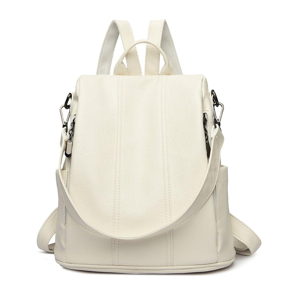 Sac à dos antivol en cuir blanc vintage pour femme chic