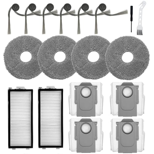 18Pcs Vacuum Replacement Part for Roborock Saros Z70 Sweeping Robot, 2 HEPA Filter 4 Mop Pad 4 Dust Bag 6 Side Brush 2 Cleaning Tool