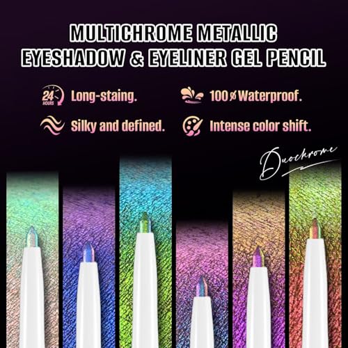 Image of CHARMACY Chameleon Chrome Eyeliner, Multichrome Shifting Colors Metallic Glitter Eye Makeup, Waterproof Smudgeproof Gel Eyeliner, Long Lasting Wear, Vegan & Cruelty Free (B04)