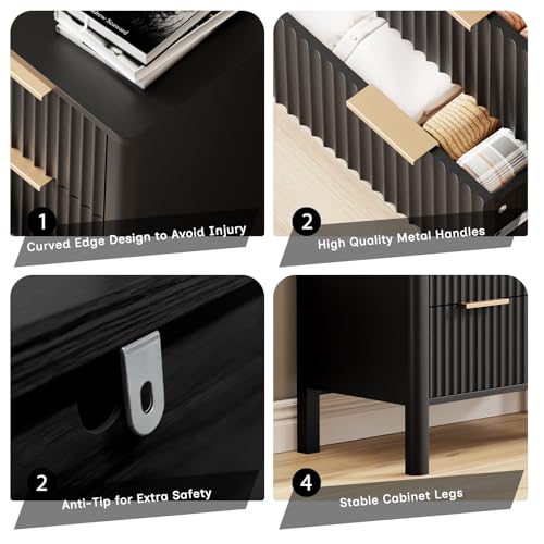 Image of 47 inch Tall Dressers for Bedroom Fluted 5 Drawer Dresser, Wooden Dresser Modern Chest of Drawers Dressers with Organizer Storage for Bedroom, Living Room, Entryway, Black