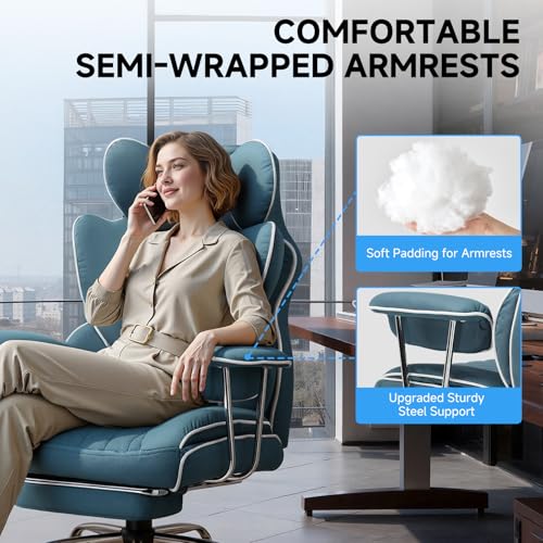 Image of GTPLAYER Gaming Chair,Office Chair with Pocket Spring Lumbar Support, Ergonomic Comfortable Wide Office Desk Computer Chair with Outward Fixed Soft Armrests and Footrest (Fabric, Blue)