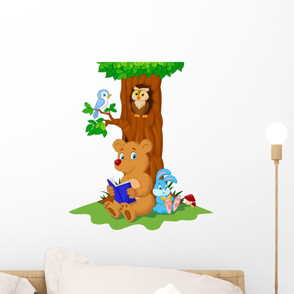 Cute Animals Reading Book Wall Decal Peel and Stick Graphic (18 in H x 16 in W) WM237732