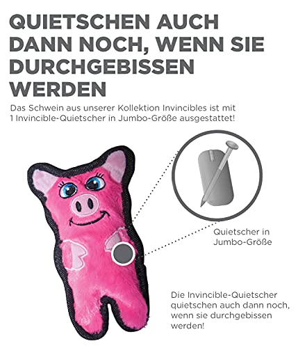 Outward Hound Kyjen 32013 Invincibles Plüschschwein ohne Füllung Hundespielzeuge Quietschspielzeug mit 1 Quietschelement, Größe S, Rosa