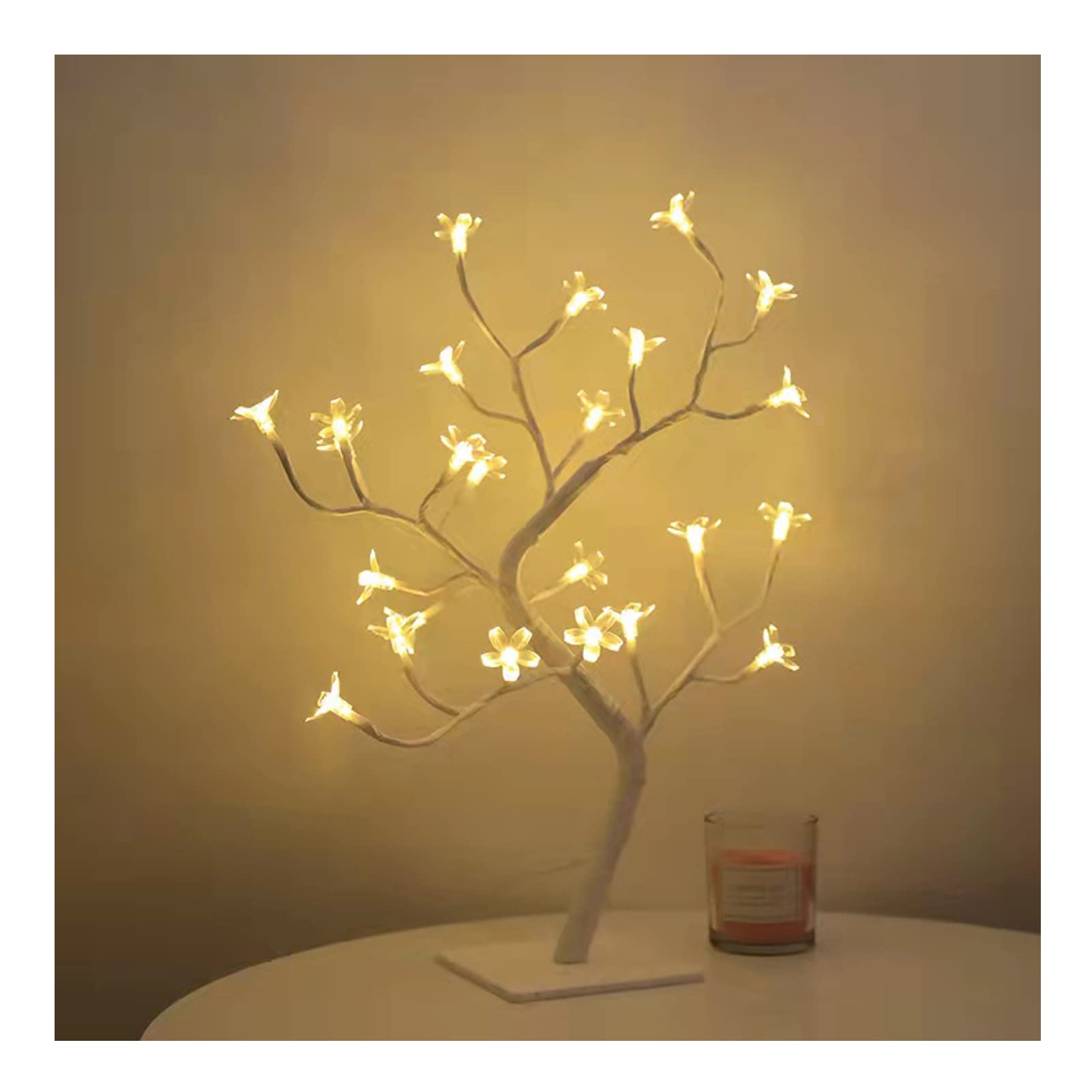 Glomora LED Tabletop Bonsai Tree Lamp USB Tree Lamp Christmas Bedroom Decoration Table Night Light (White 24 Lights Sakura)