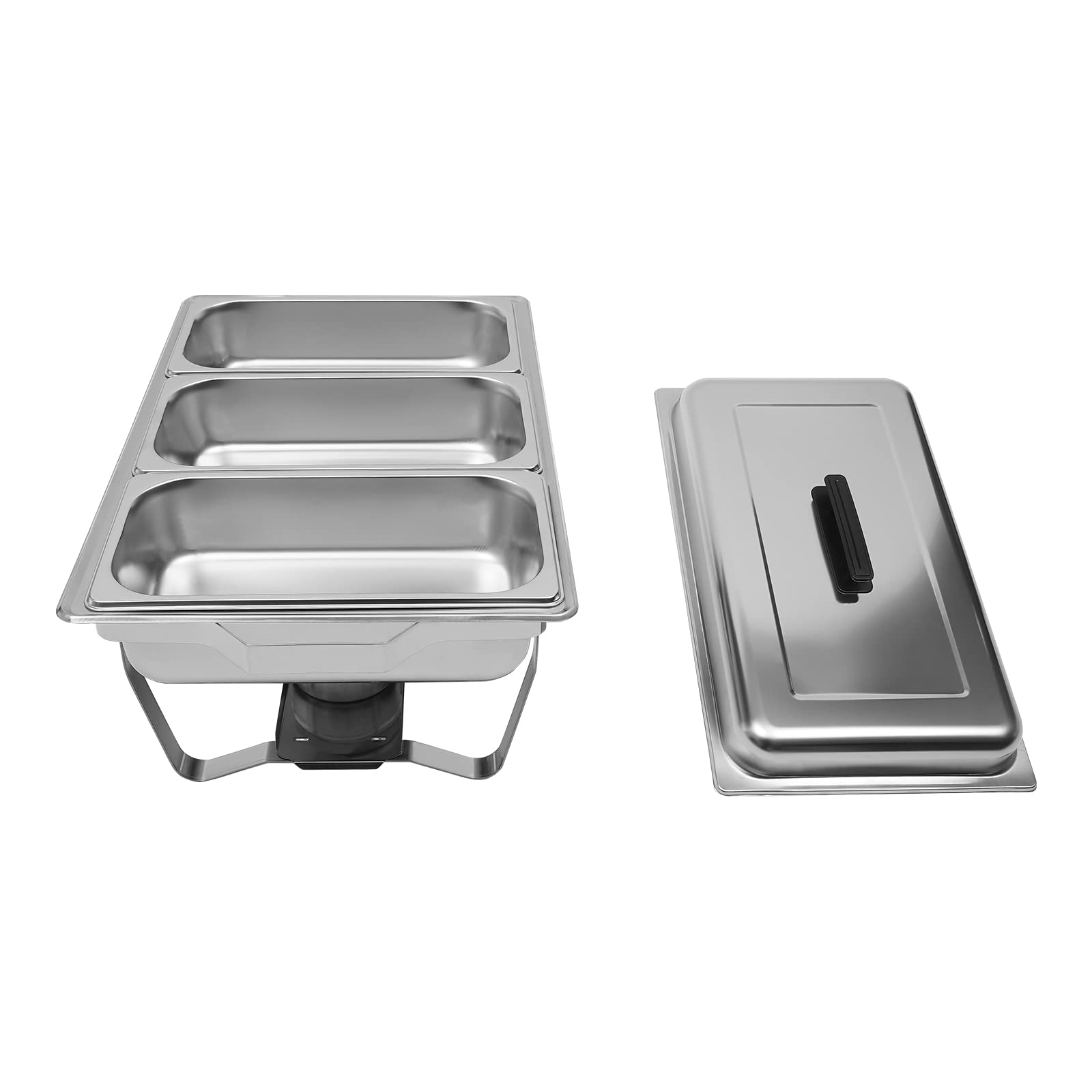 Contenitore in acciaio inox da 8 l, con tre padelle, scaldavivande Chafing Dish con supporto pieghevole, scalda buffet per caffetterie, hotel, mense scolastiche, banchetti, 60 x 34,5 x 30 cm