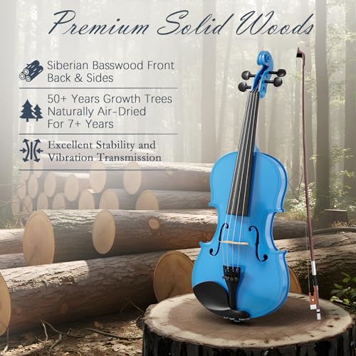 Image of 4 /4 Full Size Beginner Violin, Acoustic Fiddle Set for Adults, Teens, and Students (Age 12+), with Case, Bow, Bridge, and Rosin (Dark Blue)