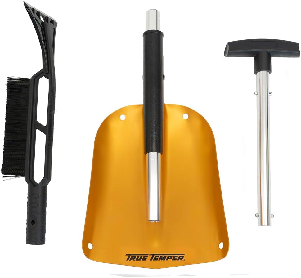 True Temper 3-in-1 Emergency Shovel for Car or Truck, Foldable with Ice Scraper, Ice Brush, Compact Storage for Vehicle or Hiking, Use in Snow, Dirt, Ice, or Gravel