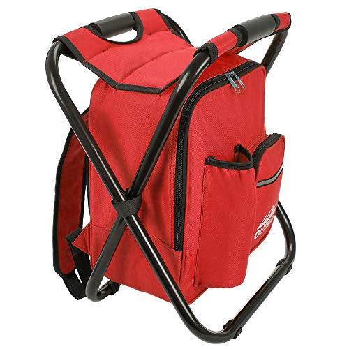 image for Red Backpack Cooler and Stool - Collapsible Folding Camping Chair and 