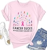 Breast Cancer Shirts Women Cancer Awareness Tshirt Cancer Sucks in Every Color Tee Tops Cancer Survivor Ribbon Shirt Light Pink