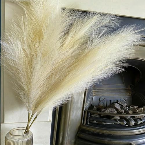 Image of 38 inch 10 Stems Faux Pampas Grass Decor Tall Beige Pampas Grass for Floor Vase