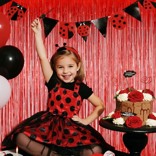 Image of Red Foil Fringe Curtains Tinsel Backdrop for Birthday Party Decorations