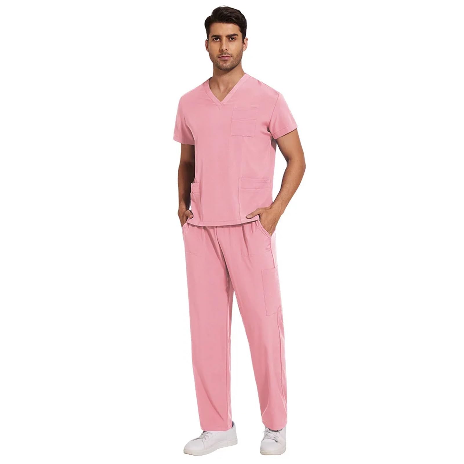 AHUFGN Nurse Scrubs Women Sanitary Dentist Medical Nursing Veterinary Surgical Uniform Men Work Wear Jogger Man Scrubs Set(Color 6,L)