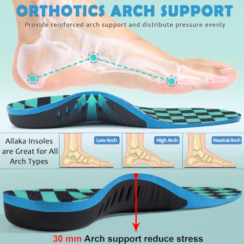Image of Ailaka Kids Orthotic Arch Support Shoe Insoles, Plantar Fasciitis Cushioning Athletic Inserts for Flatfoot Pain Relief Running Walking
