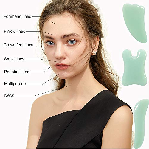 Gua Sha schrapen, 3 stuks Jade GuaSha schrapen massage tools met gladde rand voor fysiotherapie, natuurlijke Jade Gua… - Image 5