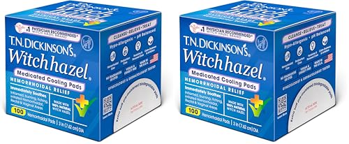 Image of T.N. Dickinson's Hemorrhoidal Pads, Witch Hazel with Aloe, Clear, 100 Count (Pack of 2)