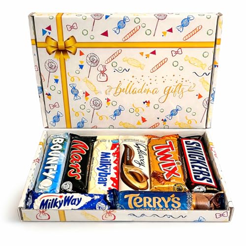 Chocolate Gift Box Assorted Chocolate Bar Selection Hamper with 8 Full Size Bars Letterbox Friendly Sweet Hamper Birthday Chocolate for Men Women & Kids