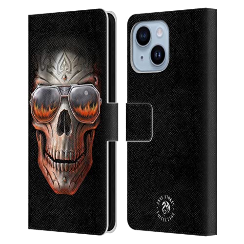 Étui iPhone 14 Plus Anne Stokes Skull Feu Tribal la protection portefeuille tendance