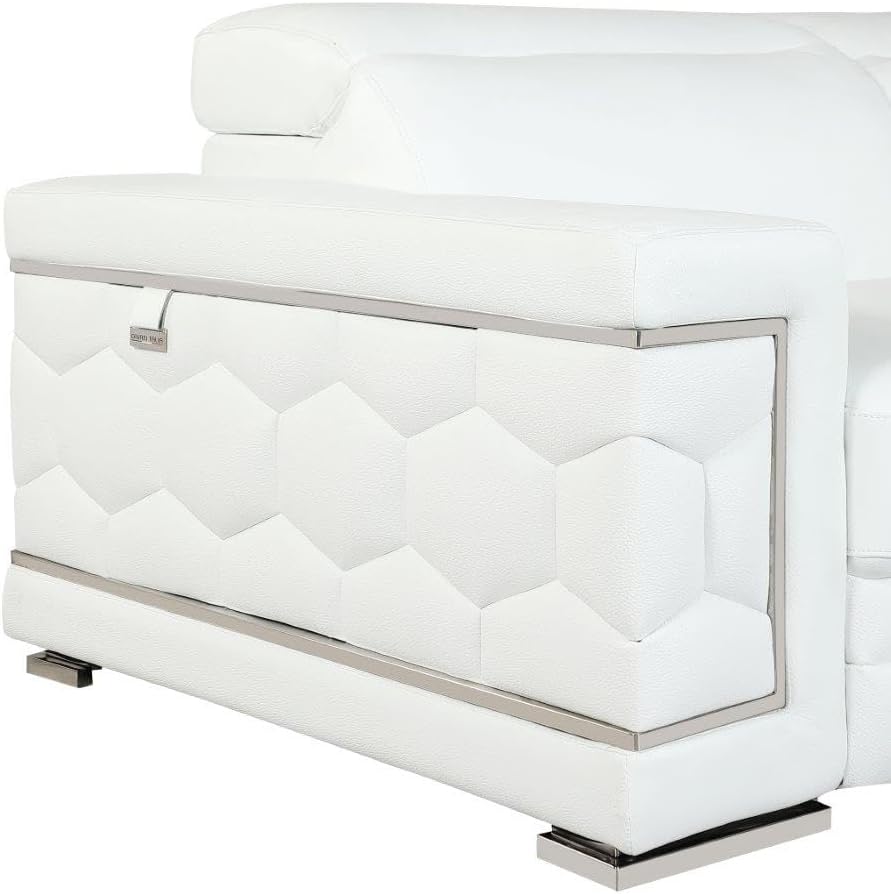 Blackjack Furniture Usry Top Grain Italian Leather Loveseat with Multi-Position Adjustable Headrests, Elegant Contemporary Design with Chrome Trim and Durable Wood Frame, White