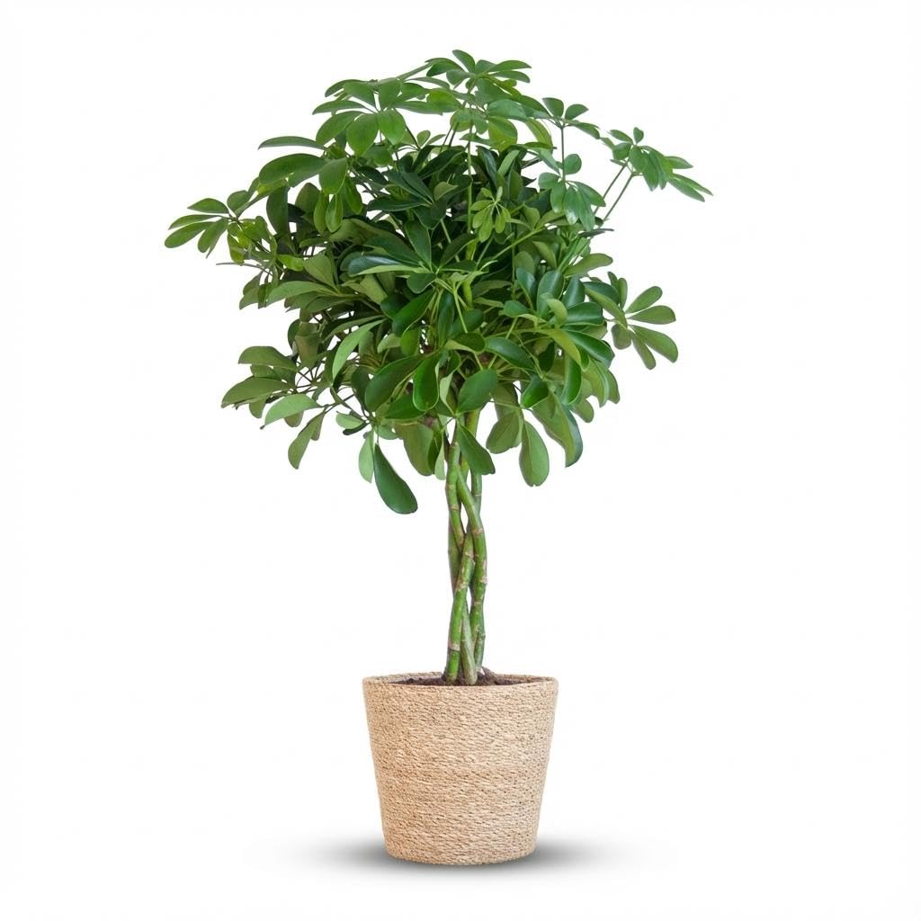 Schefflera Arab Nora mit Korb Sofia natur - 70-80cm - Ø21cm - Zimmerpflanze - Immergrün